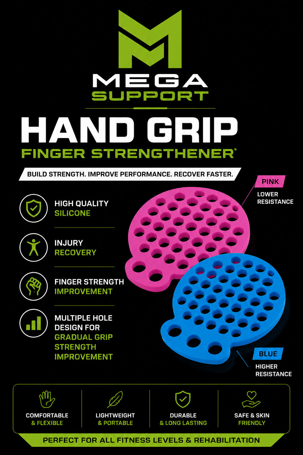 Multi Hole Finger Hand Exerciser Grip Strengthener Stretcher Resistance Band