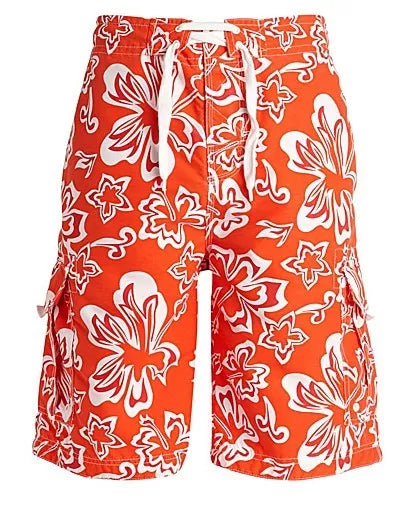 Designer FGL Floral Board Shorts Trunks in Orange for beach swimming swim Small