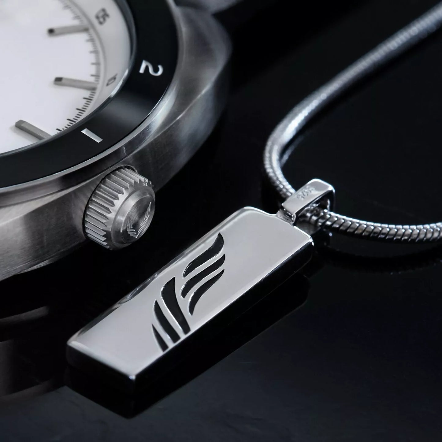 MENS NECKLACE PENDANT (925 STERLING SILVER, 18K GOLD OR GUN METAL) SNAKE CHAIN