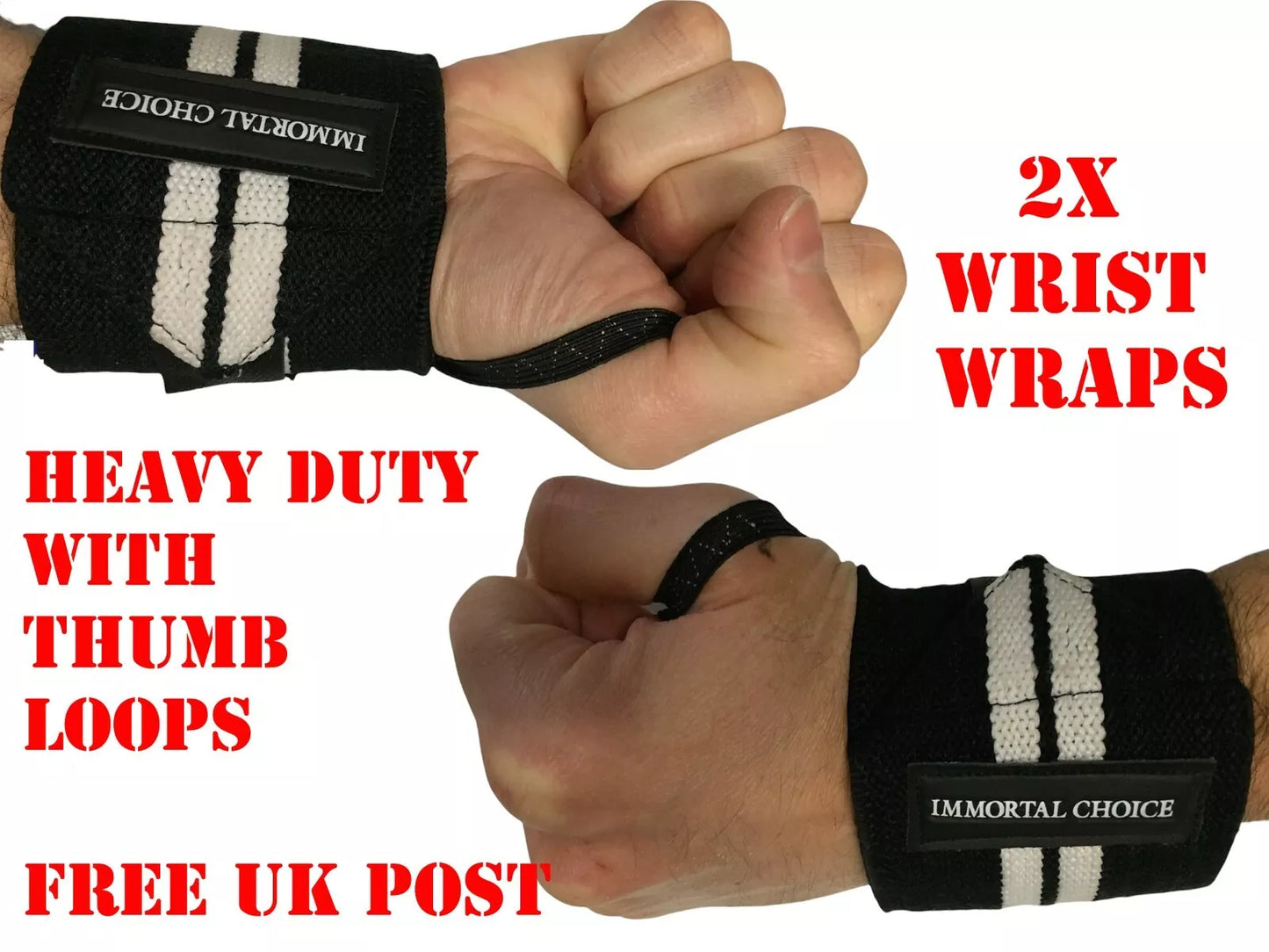 2x Immortal Choice Weight Lifting Wrist Wraps Supports Gym Training Fist Straps