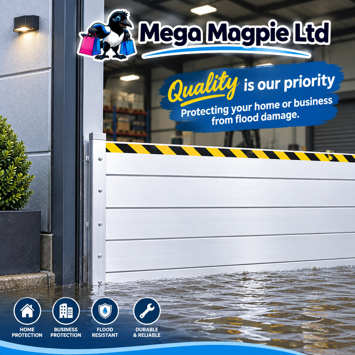 Custom made Flood Defence Barrier for doors, garages, patio, Home, Business. Worldwide delivery.