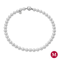 Majorica Short necklace 45cm long on sterling silver rhodium-plated, 8mm round white pearls