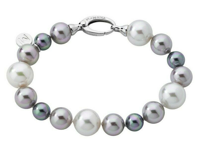 Majorica Pearl Bracelet 20cm long on sterling silver rhodium-plated, 8/12mm