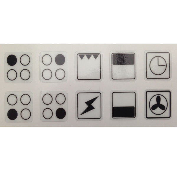 Cooker Oven Stove Range Hob Stickers Symbols Replacement Labels Knob Decals (Black on Clear)