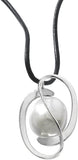 Majorica Pendant with leather 42cm long on sterling silver rhodium-plated, 18mm coin white pearls