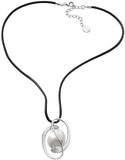 Majorica Pendant with leather 42cm long on sterling silver rhodium-plated, 18mm coin white pearls