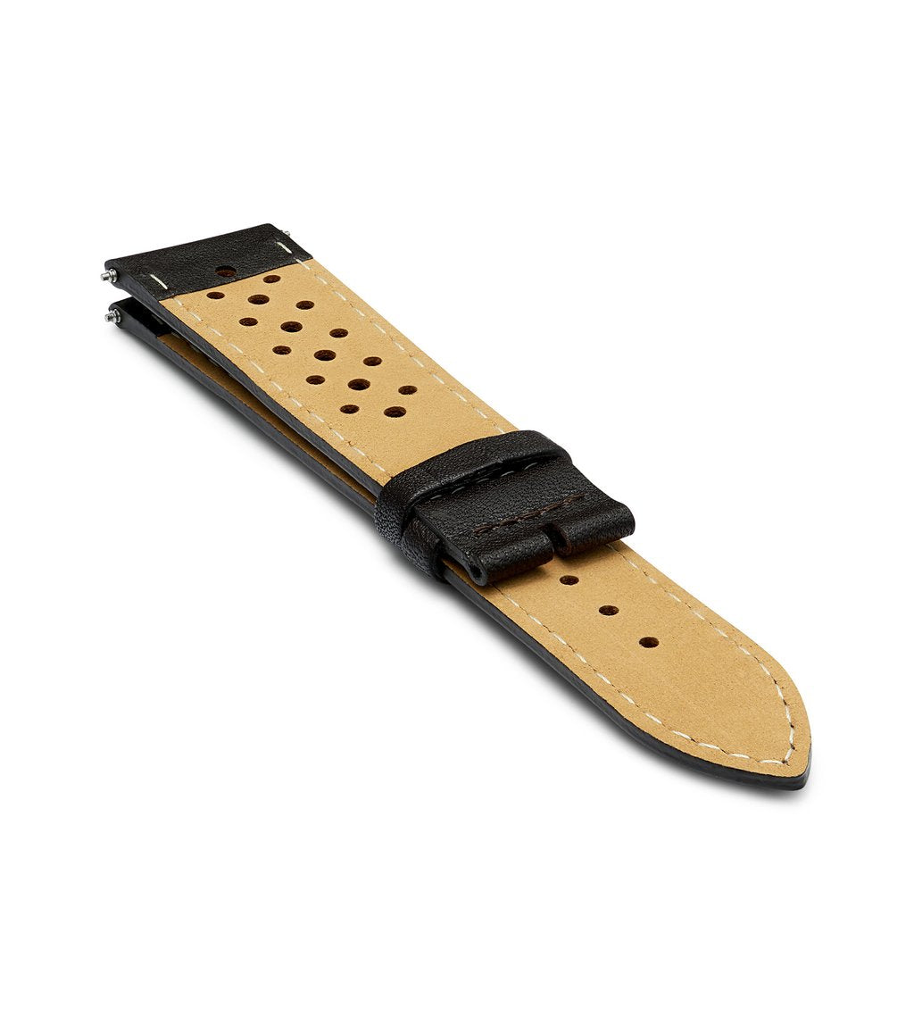 Brown Handmade 20mm Perforated Genuine Leather mens watch strap Gold Buckle