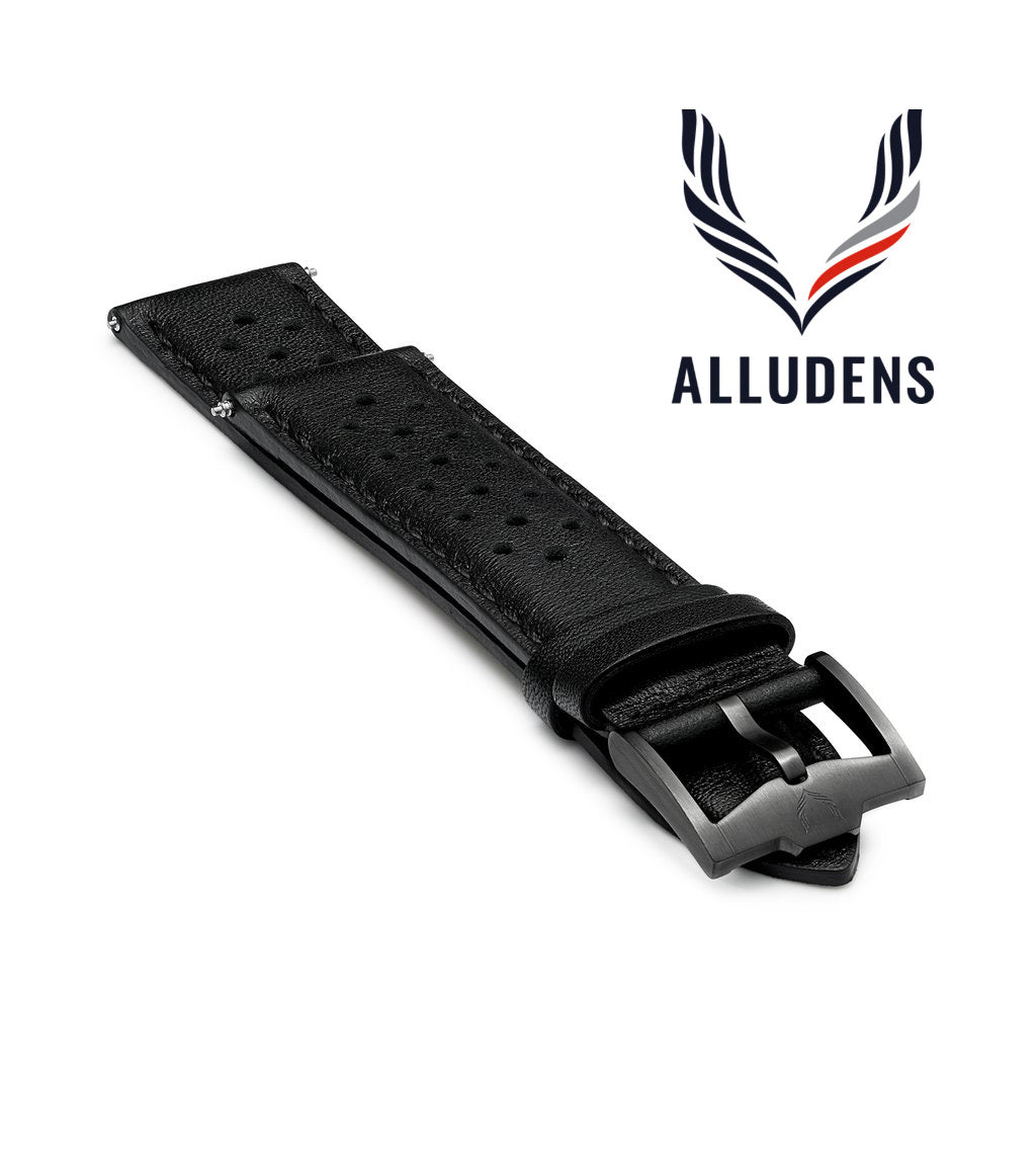 Black Handmade 20mm Perforated Genuine Leather mens watch strap Graphite Buckle