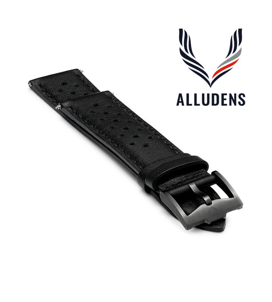 Black Handmade 20mm Perforated Genuine Leather mens watch strap Graphite Buckle