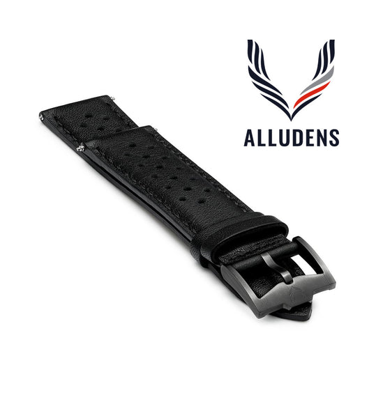 Black Handmade 20mm Perforated Genuine Leather mens watch strap Graphite Buckle