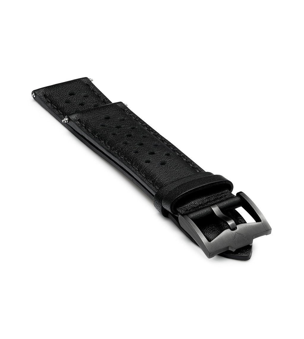 Black Handmade 20mm Perforated Genuine Leather mens watch strap Graphite Buckle