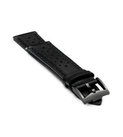 Black Handmade 20mm Perforated Genuine Leather mens watch strap Graphite Buckle