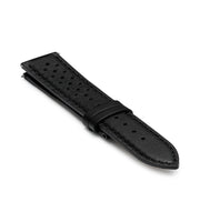 Black Handmade 20mm Perforated Genuine Leather mens watch strap Graphite Buckle