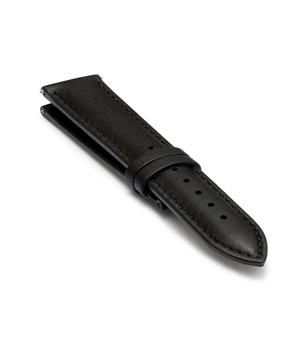 Black Handmade 20mm rolled edge Genuine Leather mens watch strap Graphite Buckle