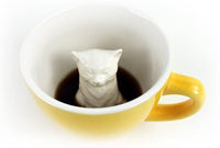 CREATURE CUPS Kitty Cat Ceramic Cup (325 ml, Yellow) Hidden Animal Inside Mug